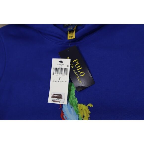 Polo Ralph Lauren Boys Blue Polo Paint Hooded Sweatshirt Size 6 - Picture 5 of 6